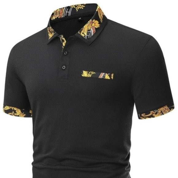 . Other - Black Casual Men's Floral Print Polo Shirt
